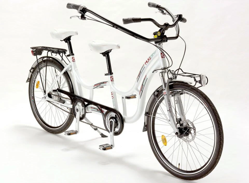 The Hugbike can also accommodate two adults, simply by raising the front seatpost
