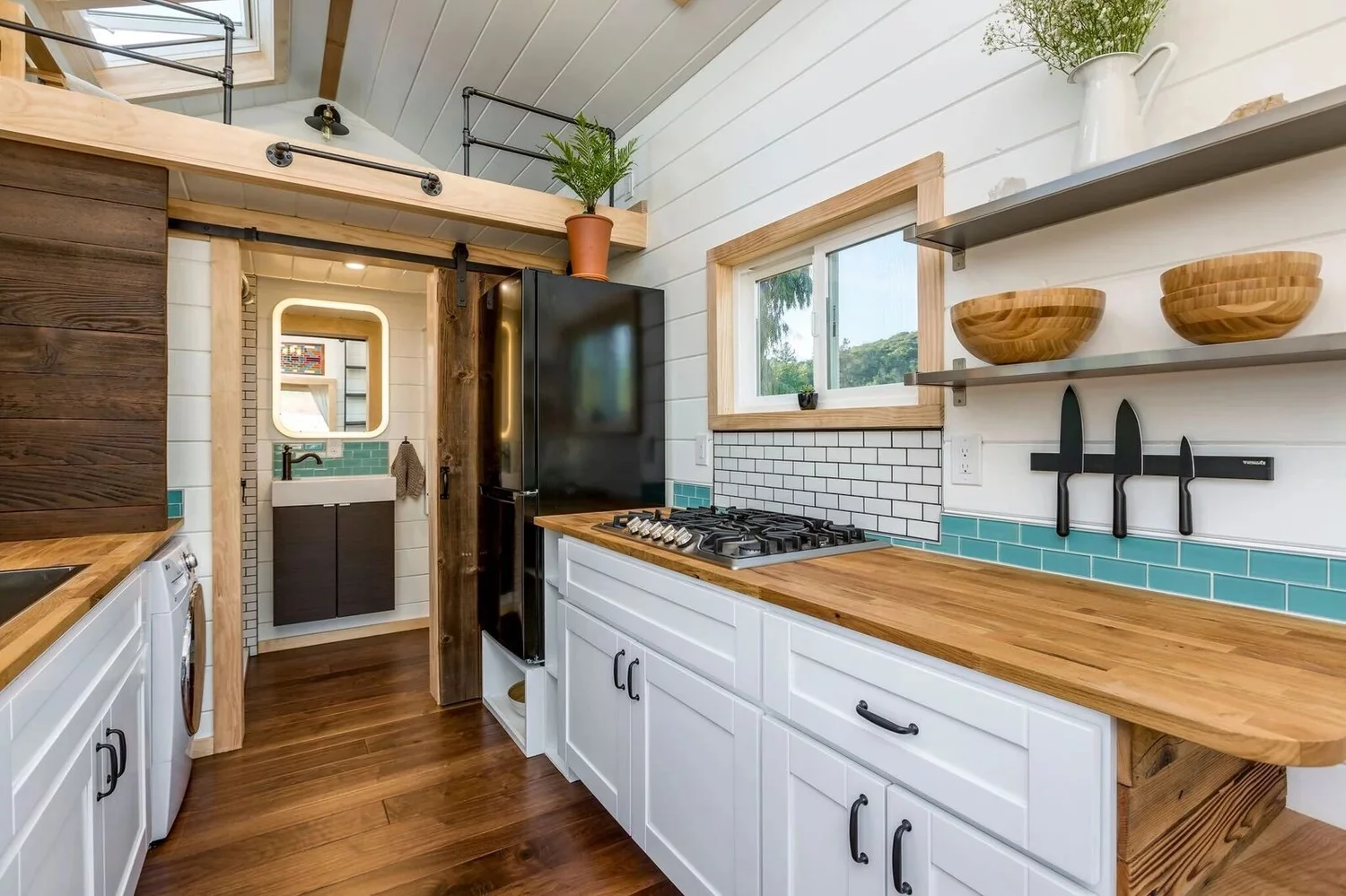 The Joshua Tree's interior is finished in pine siding, with reclaimed wood trim