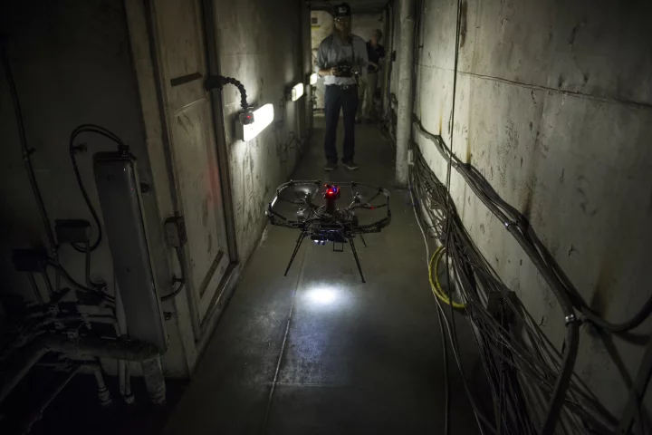 The micro-flyer scouts the hallways of the USS Shadwell (Photo: CMU)