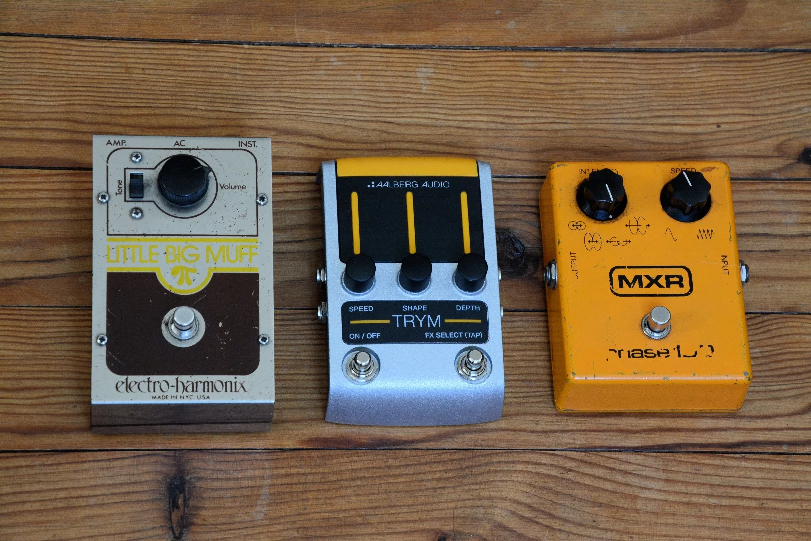 Life on the road can be unkind to floor stomps, as can be seen on the EHX and MXR pedals shown - the Trym has a sturdy build with a reassuring road-ready feel