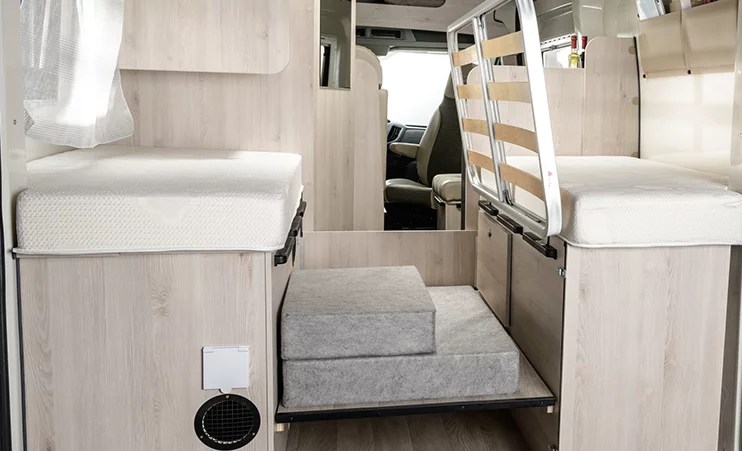 Like so many other European camper vans, the Dexter 560 4x4 includes a fold-away bed that adds cargo space in back