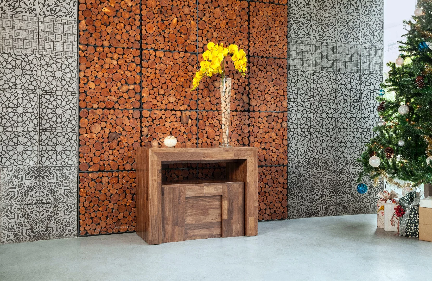 Neatly packed away the bench sits under the retracted table