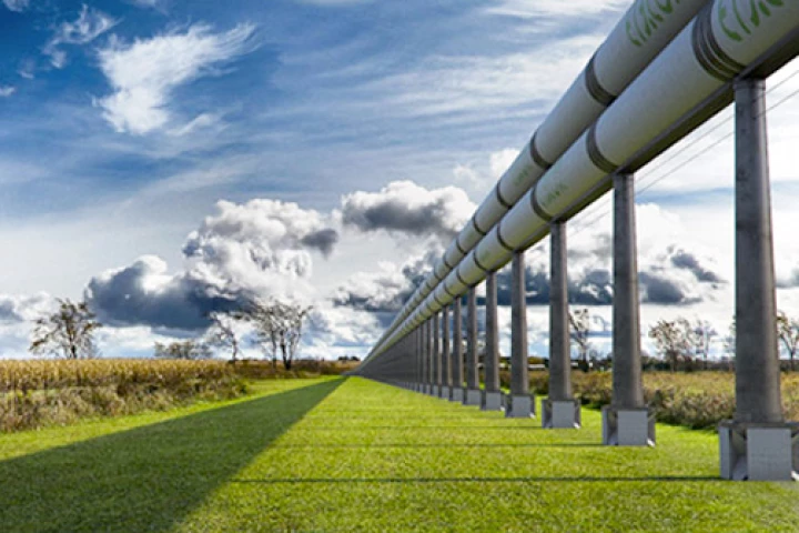 An ETT (Evacuated Tube Transport) line in which car-sized passenger/cargo capsules would travel