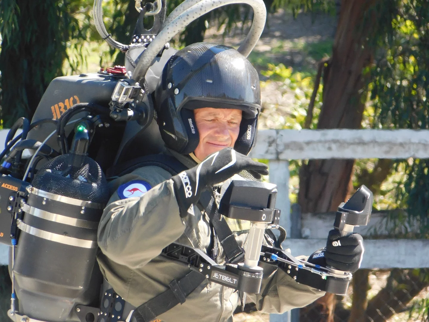 Jetpack Aviation CEO David Mayman prepares to demonstrate the JB-10