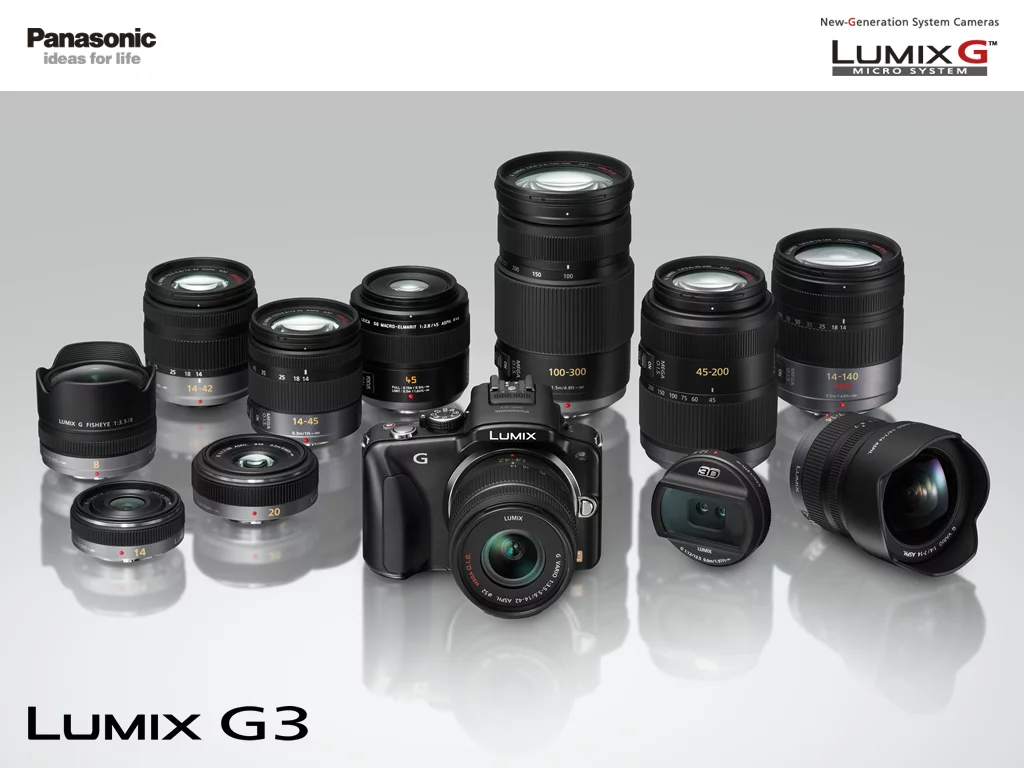 The LUMIX G3 uses the Micro Four Thirds lens mounting system and is compatible with Panasonic's G Vario lenses