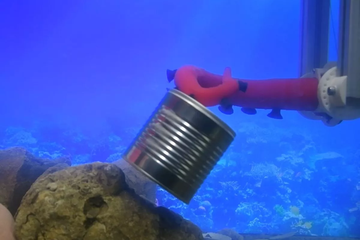 The robotic tentacle during underwater lab trials at the Italian Institute of Technology