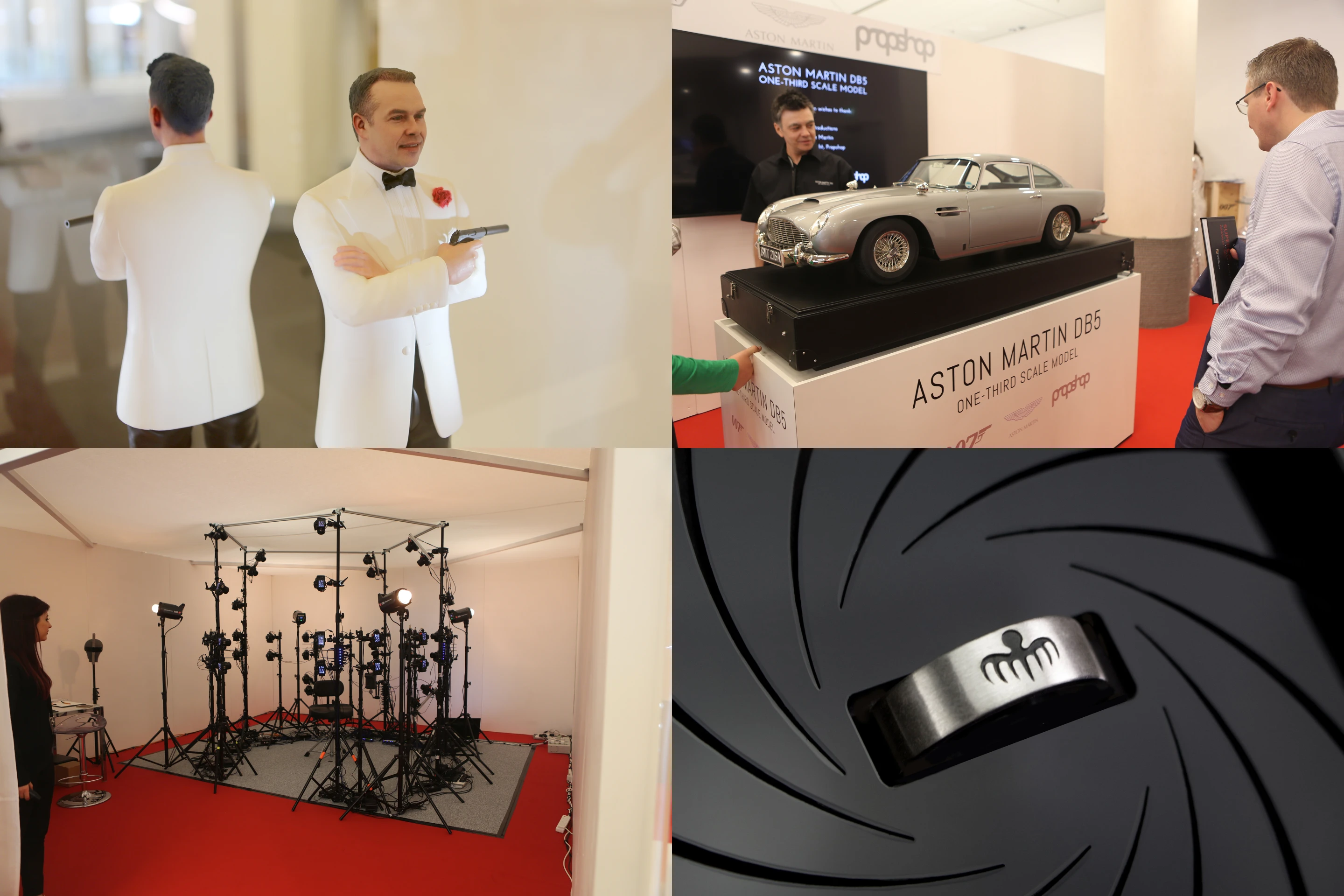 Located in the world famous movie and TV production facility Pinewood Studios, Propshop is a Physical and Digital Asset Production Company, having contributed its ability to manifest any object to many famous movies. Now the company is broadening its scope and merchandising its expertise, and it showed three such products at Top Marques. One is a limited edition Spectre Ring made in exactly the same way as the ring used in the latest Bond movie. It’s 3D modelled, printed in wax, cast in silver and hand-finished. The Spectre Ring (bottom right) sells for £146. Also on display was a limited edition (100 only), one–third scale Aston Martin DB5 as used in the Bond movie Skyfall. Created in partnership with EON Productions and Aston Martin, the model (top right) retails at £28,000. The final Propshop product on offer was quite innovative in that the company had a complete 3D capture facility set up at Top Marques (bottom left) and show patrons could be recorded and turned into a James Bond maquette (top left) at a cost of £595.