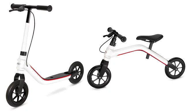 The Audi Mini Runner is a convertible kid's toy, being both a balance bike and a scooter