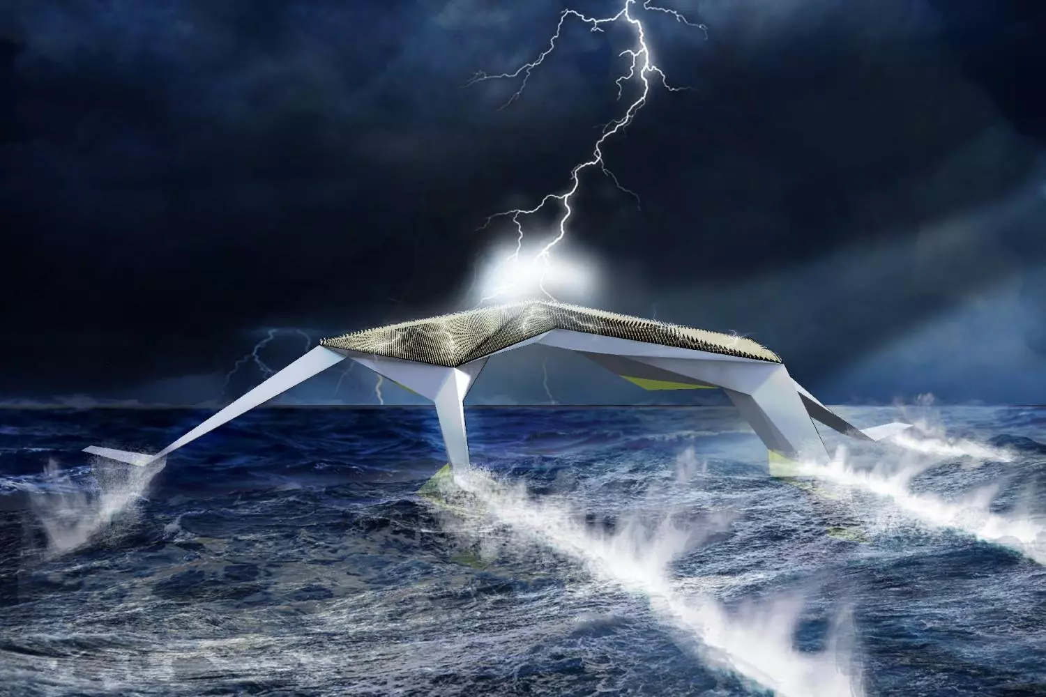 In 2013 Quentin Perchet entered this amazing concept called The Stormscraper. This giant superstructure captures energy from the ocean using solar cells and by triggering lighting with its gold spikes