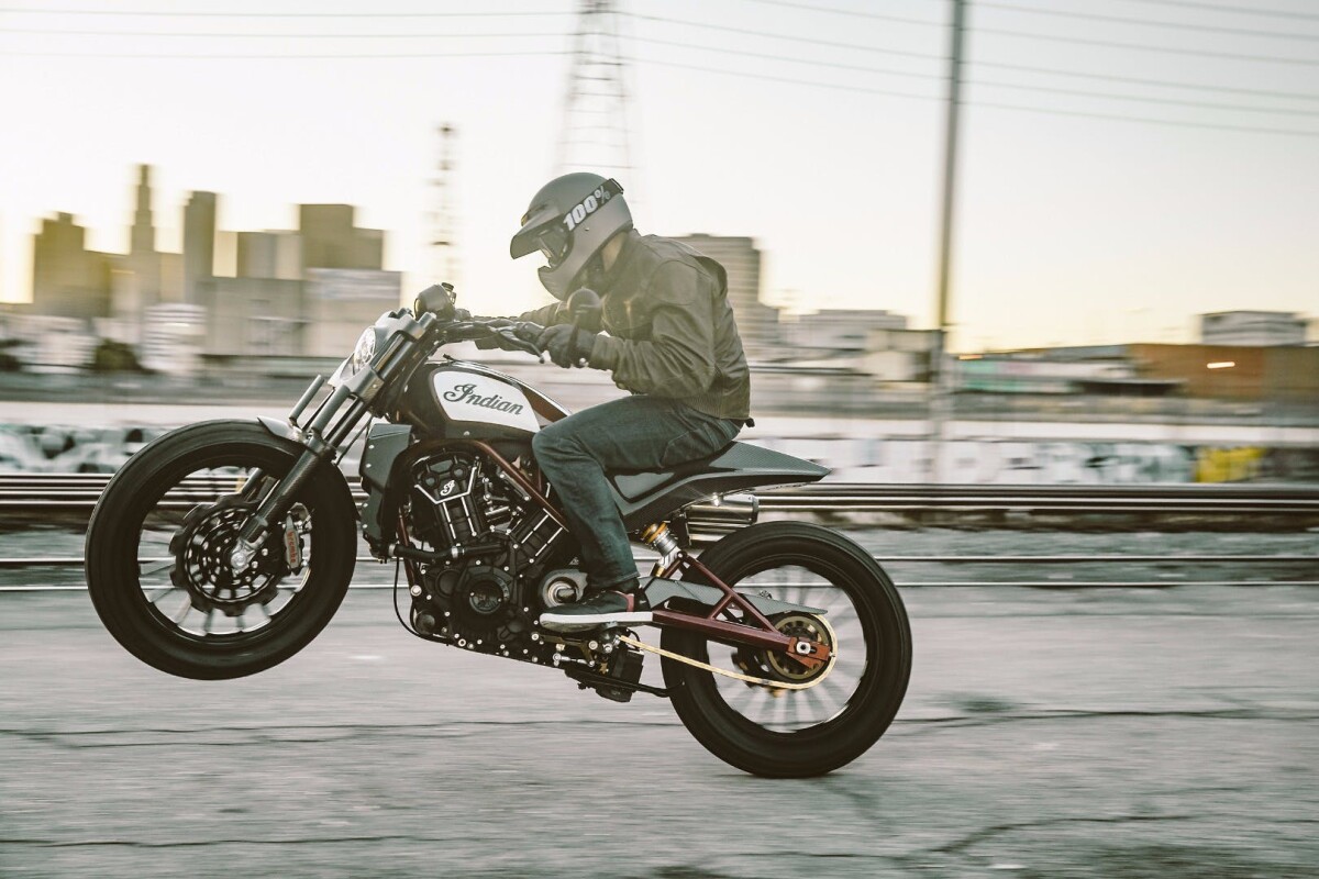The FTR1200C Custom: used the Scout motor and a barely-there frame
