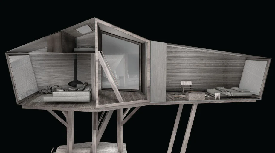 Cross section of the Inhabit Treehouse by Antony Gibbon Designs