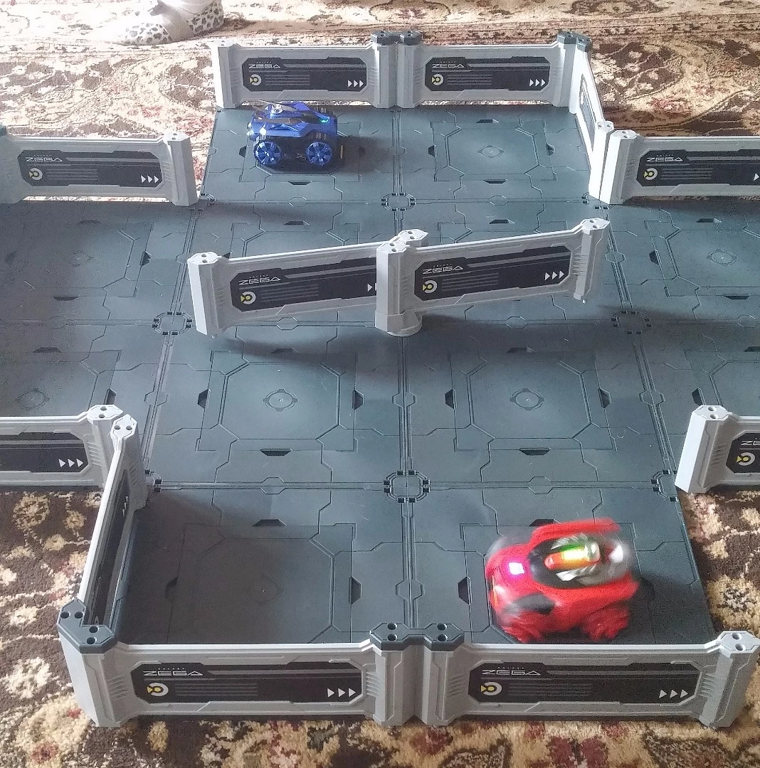 The tanks begin battle on one of the standard layouts diagrammed by the Galaxy Zega kit's instructions