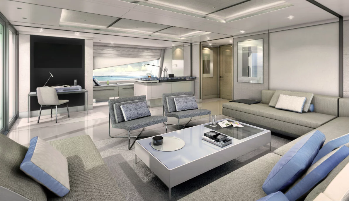 The Azimut Grande 140 Trideck interior
