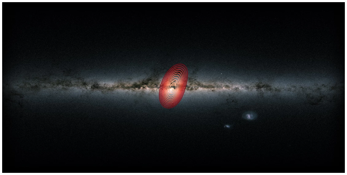 All-sky image of the Milky Way as seen from Earth with the fossil galaxy marked in red