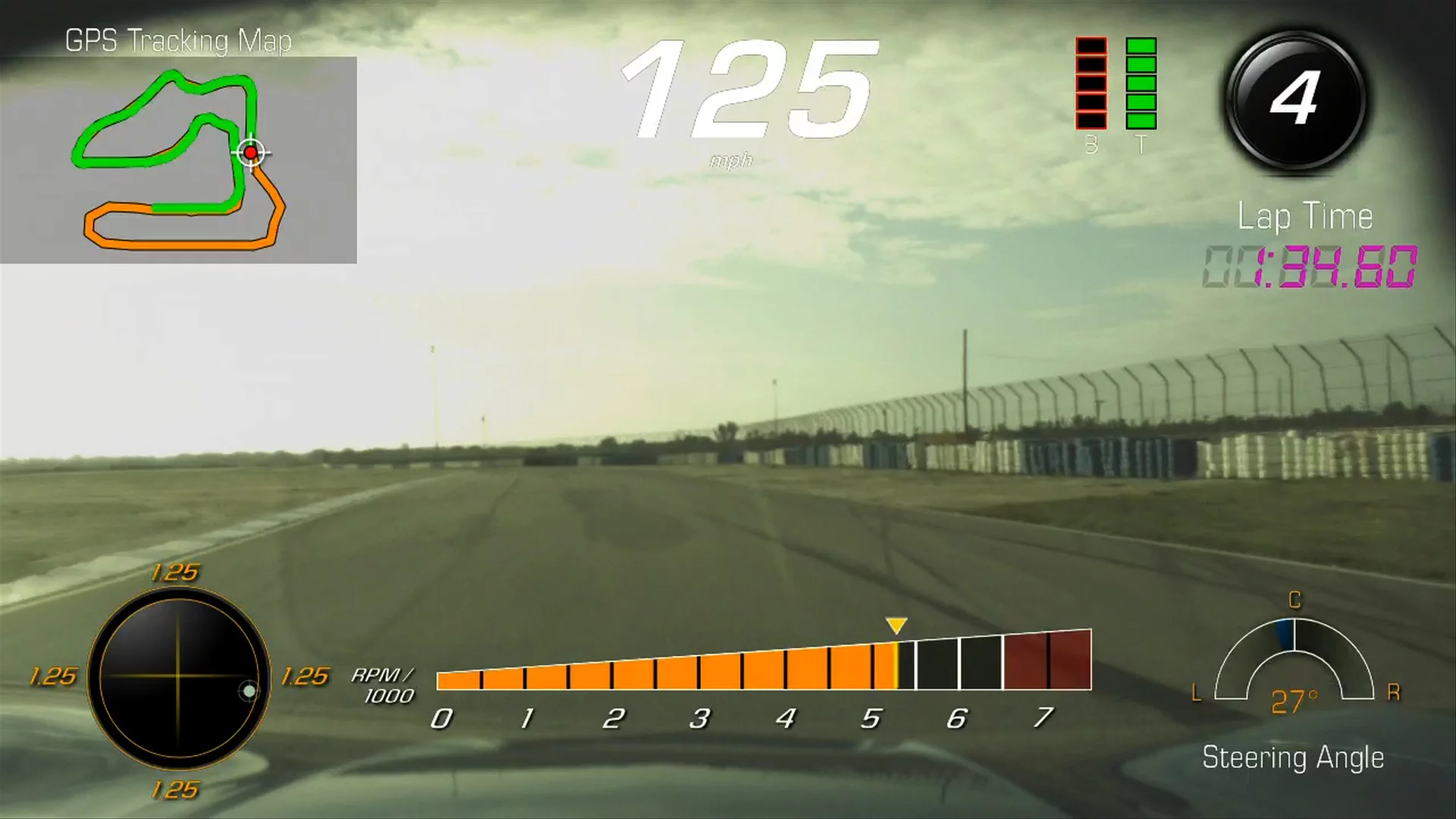 Real life driving video with video game-like read-outs