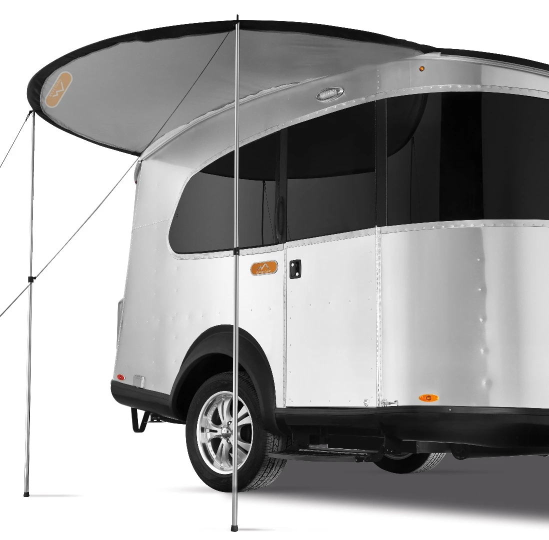 Included standard, a slide-in awning creates a front porch