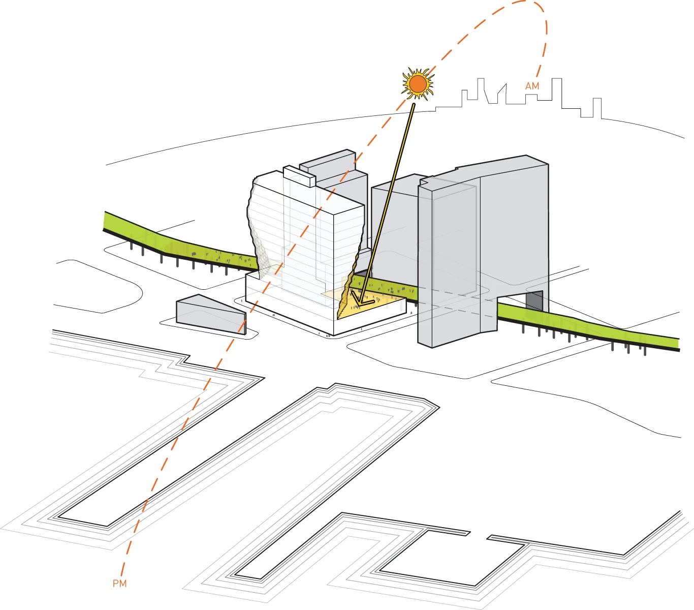 The shape of the tower is designed to minimize obstruction to sunlight reaching the High Line (Image courtesy of Studio Gang Architects)