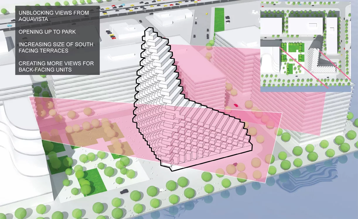 Render showing the design process and thinking behind the twisting high-rise