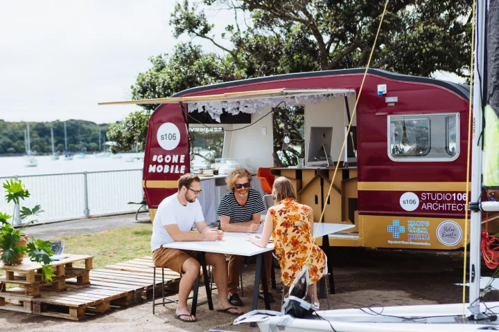 New Zealand architectural firm Studio106 has recently converted a retro caravan into a mobile office space