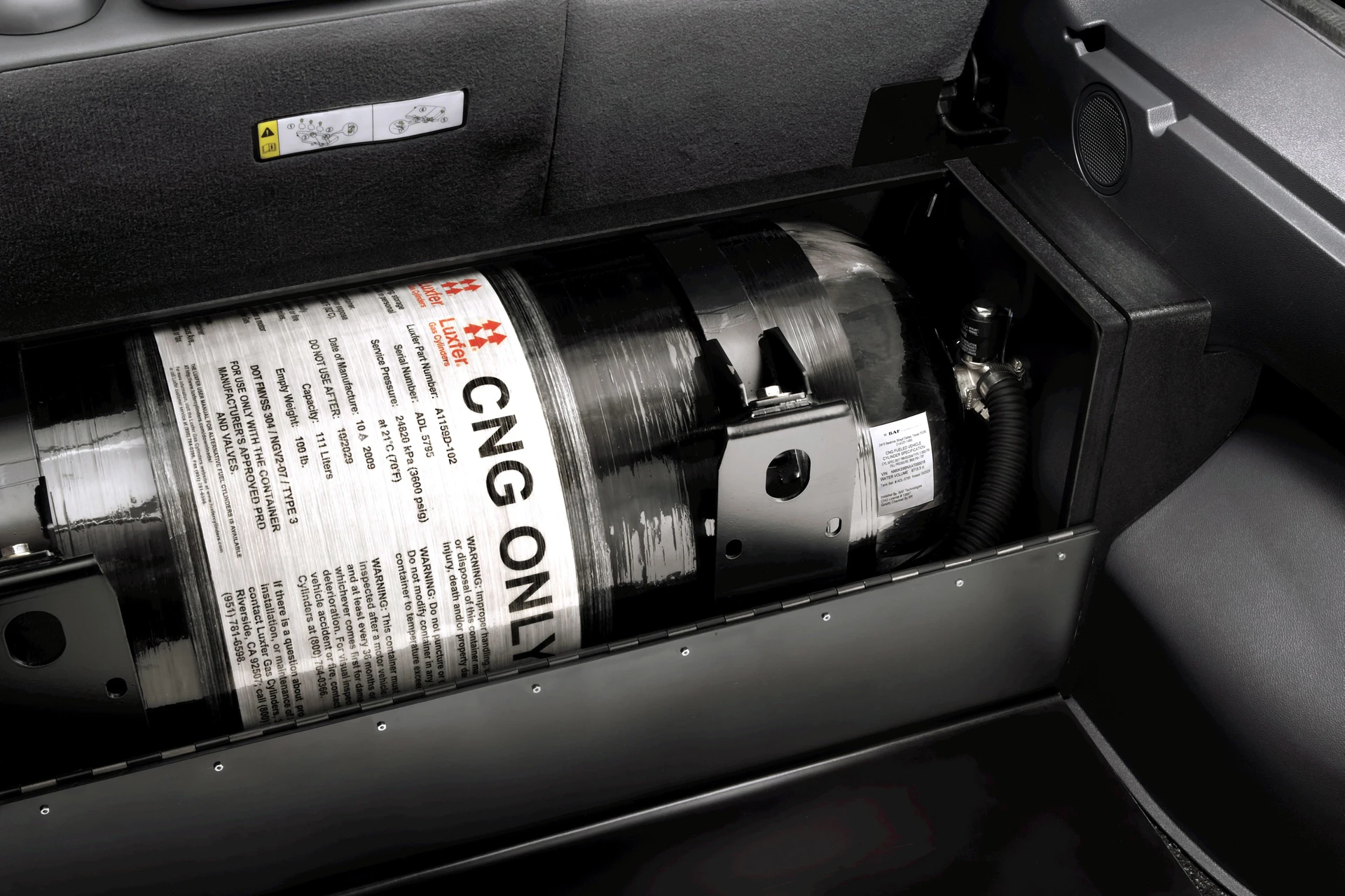 The CNG gas tank of the Transit Connect taxi