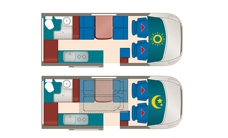 Day and night floor plans for the Karmann Danny 530