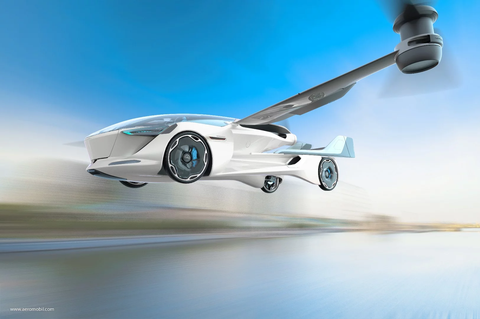 An illustration of the AeroMobil 5.0 VTOL in flight