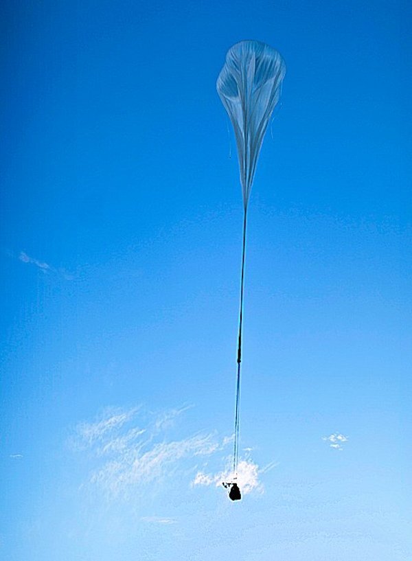The Stratos capsule rises on its way to an altitude of nearly 100,000 feet