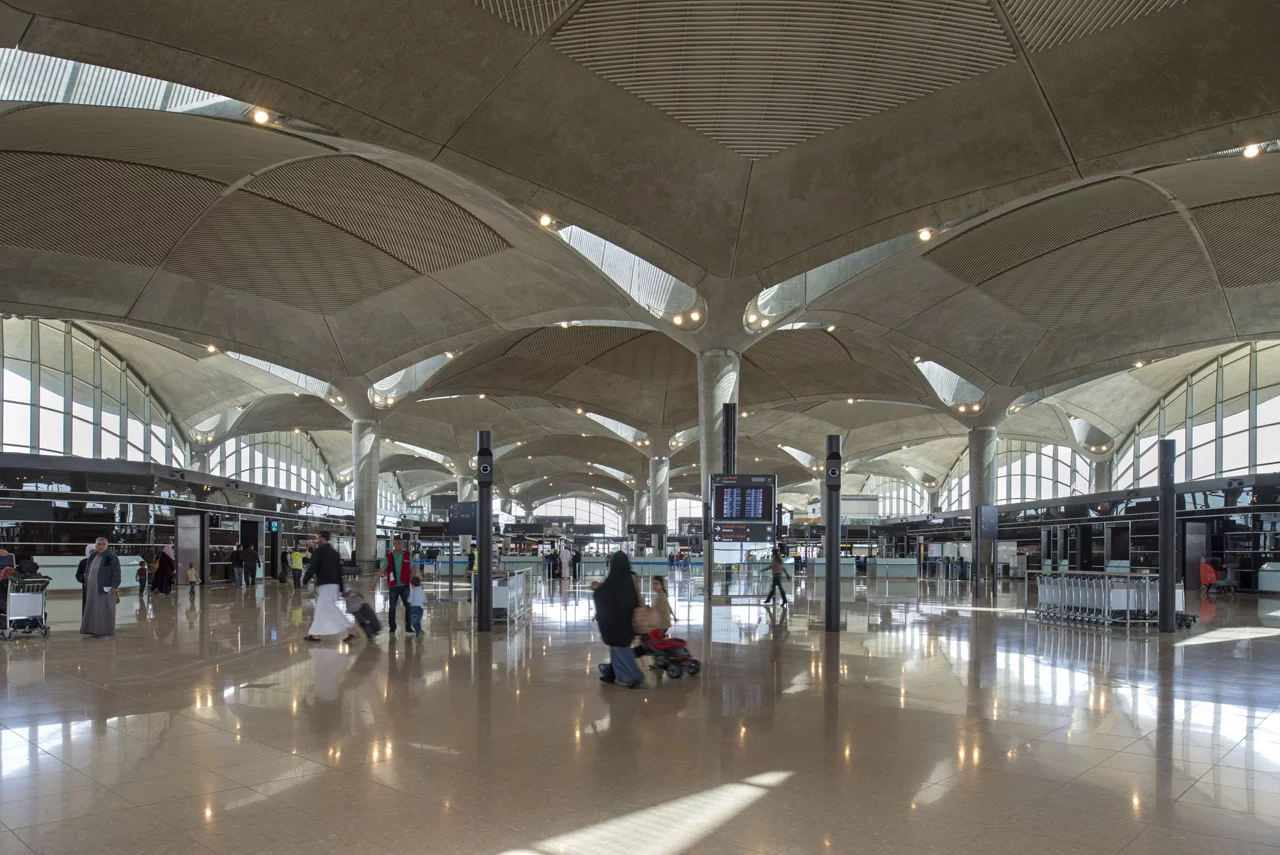 Much of the structure is constructed from heat-dissipating concrete domes, which provide shade to the front of the terminal as well as some passive climate control