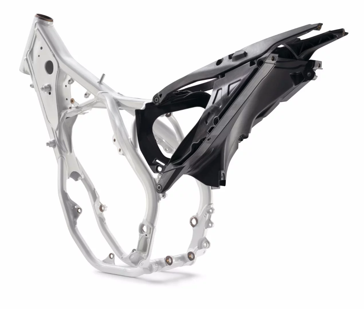 The subframe of the 2016 Husqvarna FS 450 is made of a 30 percent carbon fiber composite material