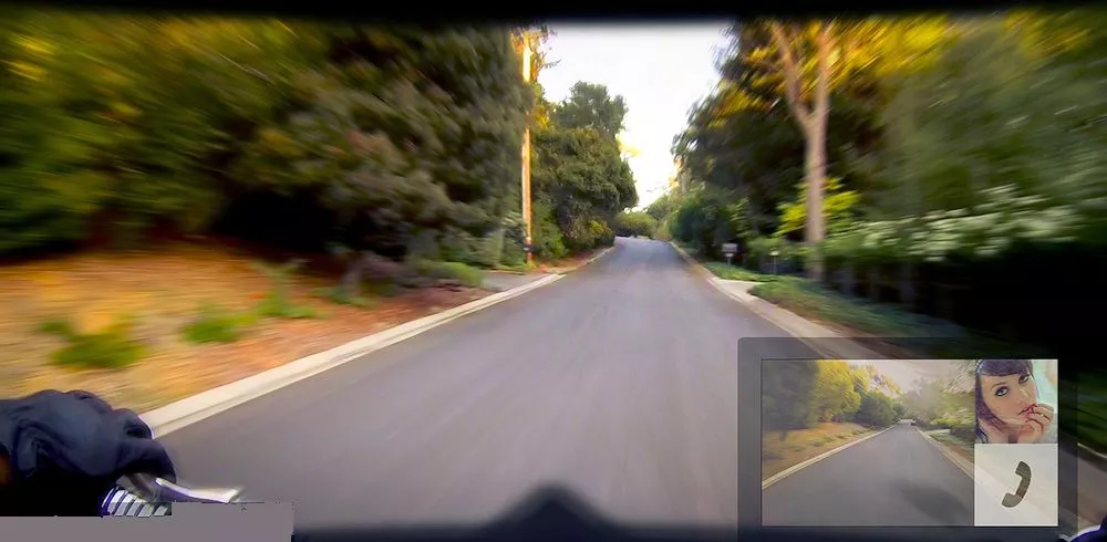 The Skully AR-1 HUD showing the rear-view video feed and screening a phone call (Photo: Skully Helmets)