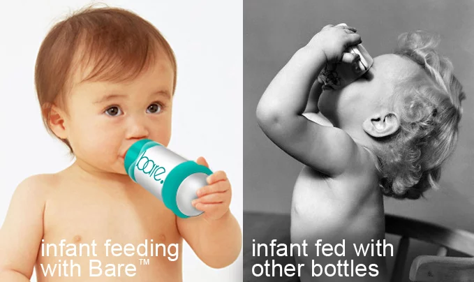 BARE is powered by suction and not gravity like conventional baby bottles