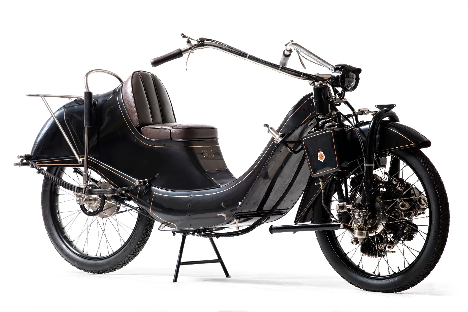 This 1921 Megola 640cc Tourer (Lot 610) sold for £82,140 ($107,019), well below estimate for the ultra rare machine with the unique feature that it's engine is a five cylinder radial located inside the front wheel.