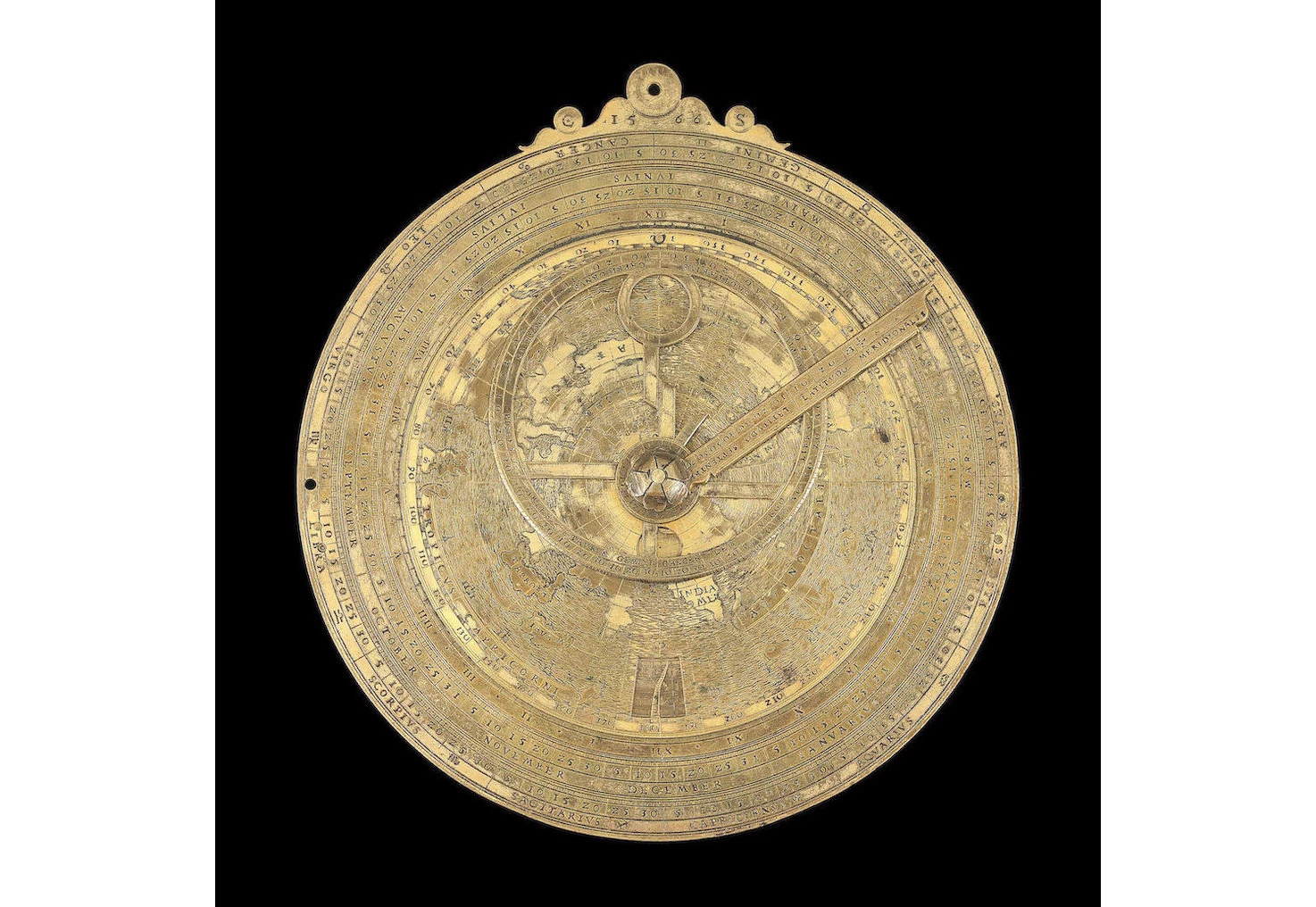 This vertical gilt brass sundial dates back to 16th century Germany and also functioned as an astrolabe, a tool used by astronomers and navigators to determine locations of the Sun, Moon, planet and stars. It is expected to sell for US$160,000