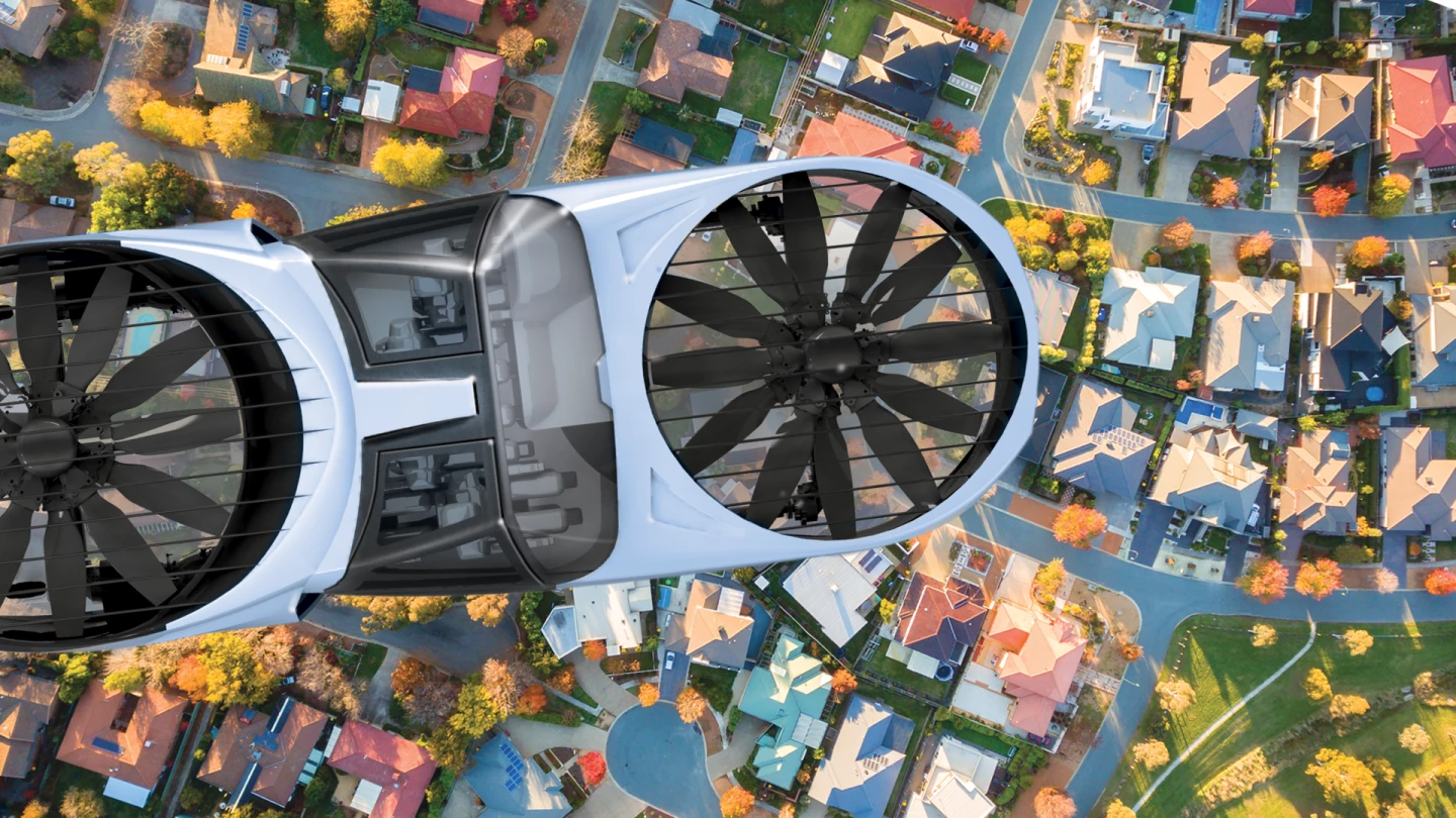 The CityHawk, by Urban Aeronautics, is a remarkably small-footprint VTOL aircraft. The company is working on a hydrogen-electric fuel cell powertrain for emissions-free operation