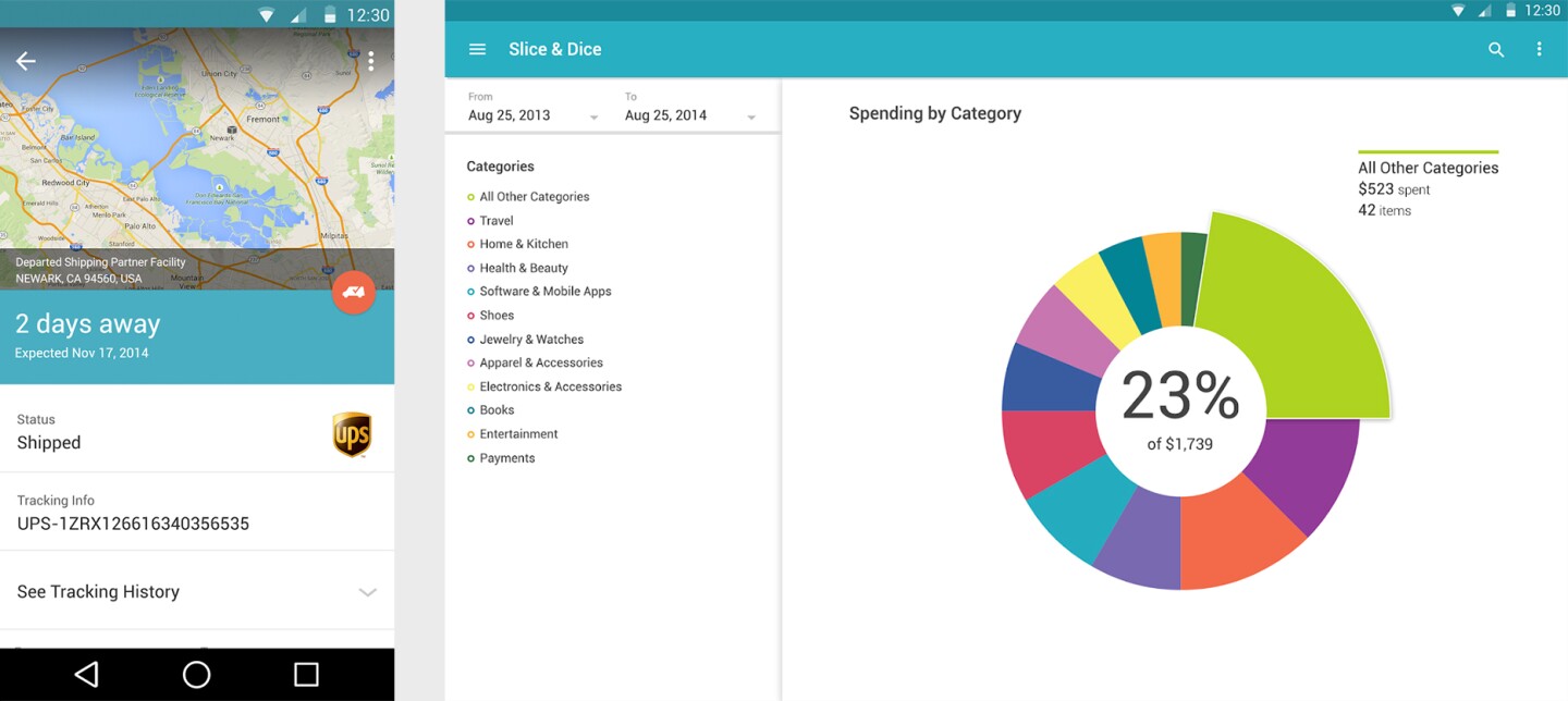 Screenshots from Slice, an app that corrals all your online shopping info in one place