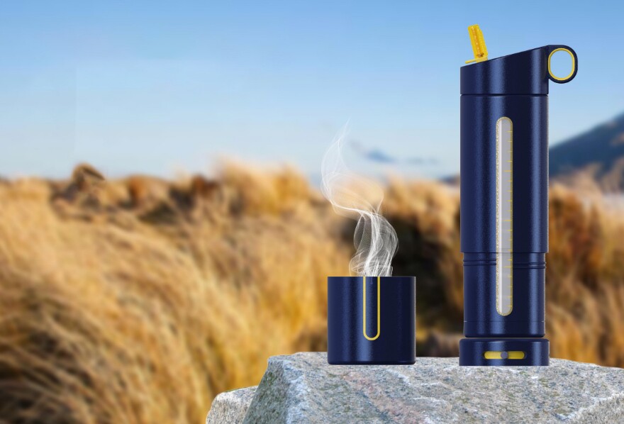Charged by solar panels, the battery can boil two cups of water