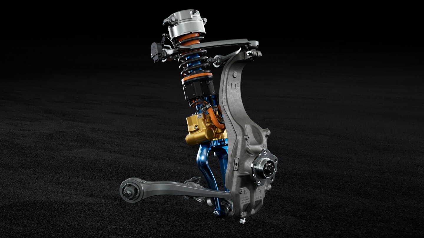 A combination of motor-actuated and hydraulic dampers in the Ferrari Purosangue create a unique suspension system