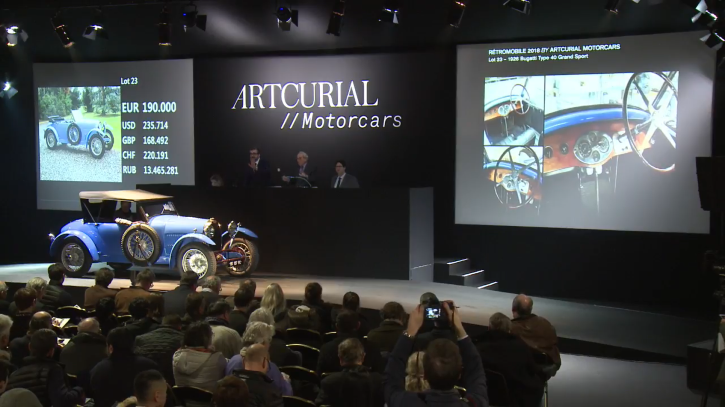 An interesting contrast with the other Type 40 Grand Sport to go to auction during the Retromobile auctions (appearing elsewhere in this listing, a 1928 model having sold for more than double this price at €529,000), this Type 40 Grand Sport was constructed from mainly original parts, yet still fetched $299,403 (€244,360)