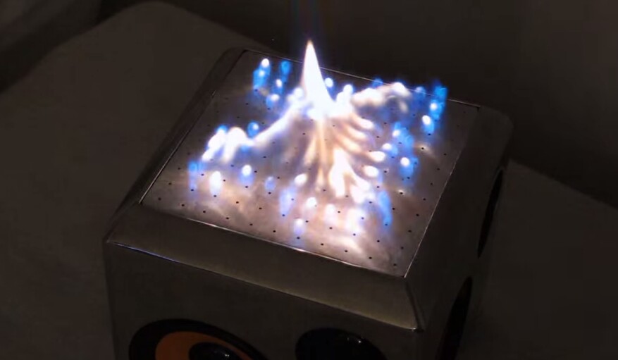 The Sound Torch has a square of small holes on top, which allow gas to escape in various different patterns