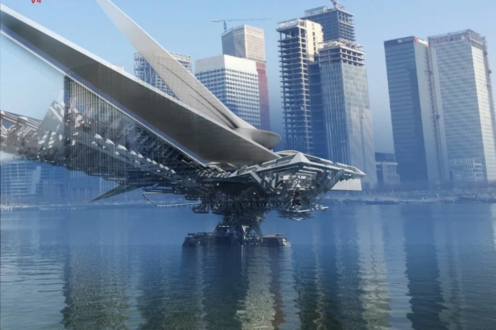 This floating movable bridge commissioned by the Ordos government in Mongolia
