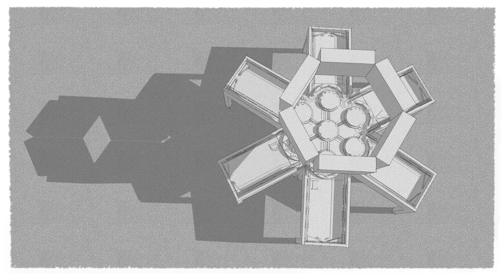 A design sketch of the game, as seen from above