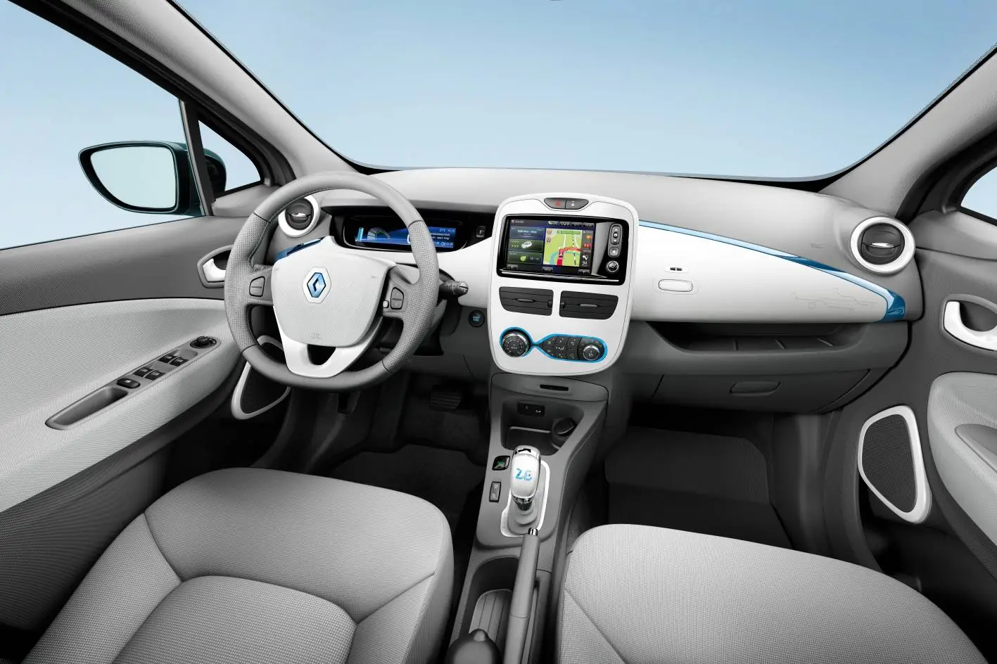 According the ZOE's interior designer Dominique Marzolf, the dashboard moulding has been designed to resemble the blade of a wind turbine
