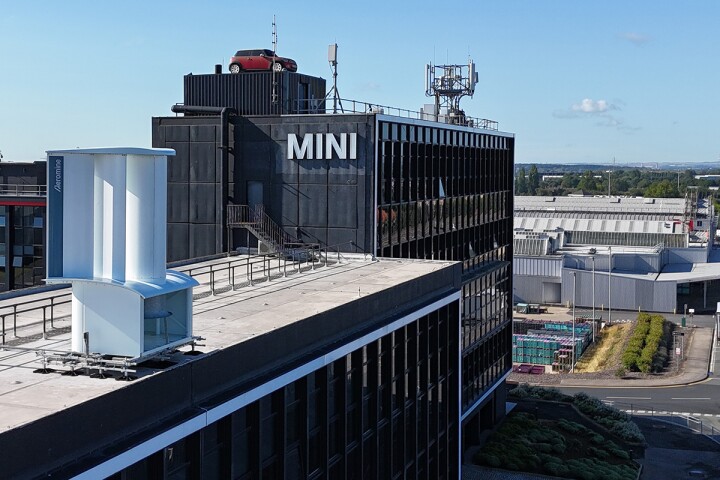 The UK's first motionless wind energy turbine atop a MINI factory roof