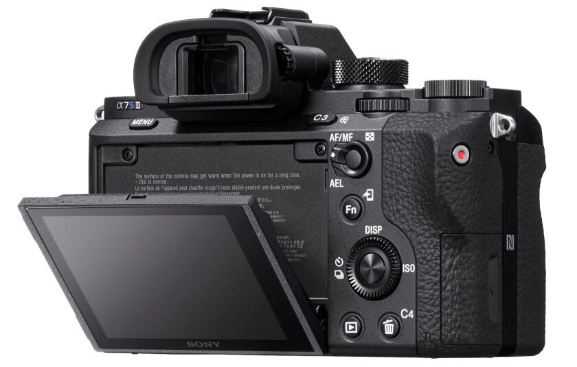 The rear 3-inch LCD screen on the Sony A7S II can be angled up 107-degrees, or down 41-degrees