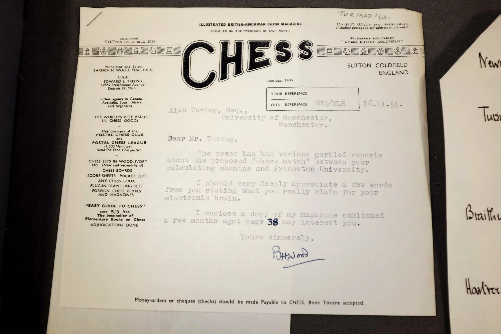 Picture of a document found in the newly discovered Turing file