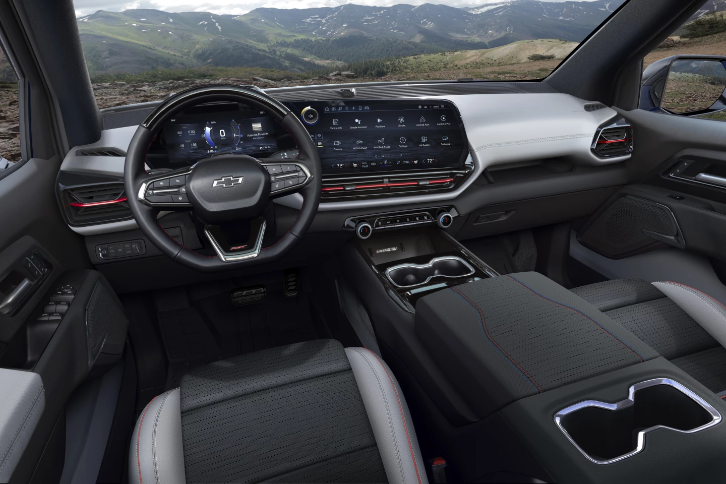 The 2024 Silverado EV RST features a large digital infotainment and instrument panel combo ... and plenty of serious cupholders