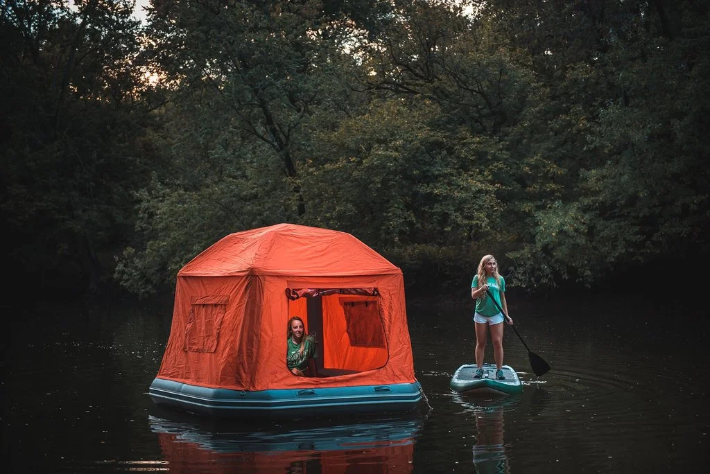 The Shoal Tent's floor is 6 inches thick (15 cm) when inflated, and doubles as an air mattress