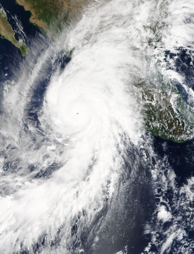 A NASA satellite image of Hurricane Patricia, just before it made landfall in Mexico in 2015