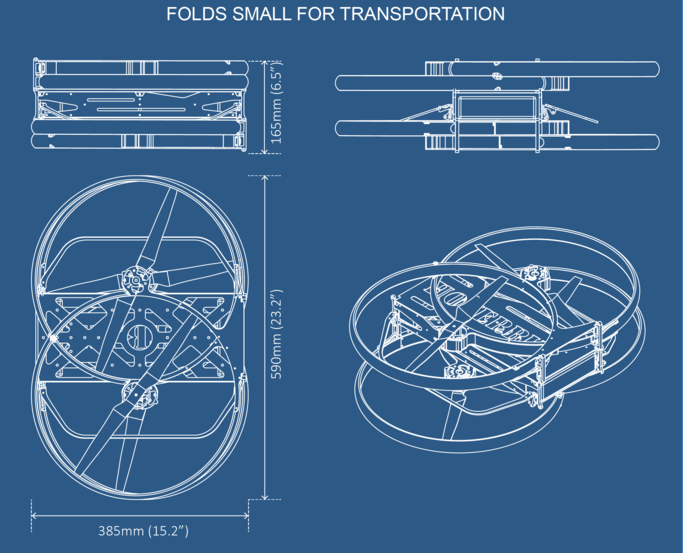 The Hoverbike can be folded to a third of its full length