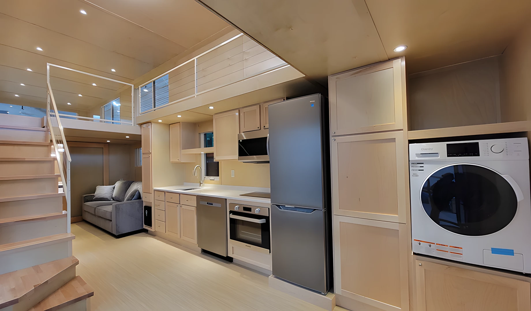 The Ultimate tiny house's kitchen is well-stocked and boasts a dishwasher, microwave, oven and an induction stove